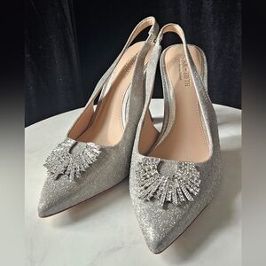 Silver Glitter Heels Metallic Jewel Antonio Melani x Born on Fifth Size 7M Pumps